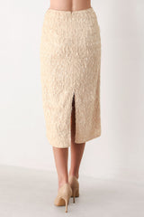 CHAMPAGNE WHISPER SEQUIN EYELASH MESH PENCIL SKIRT - Flying Tomato - Flyclothing LLC