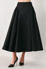 SCULPTED NOIR SHIRRED MIDI SKIRT - Flying Tomato - Flyclothing LLC