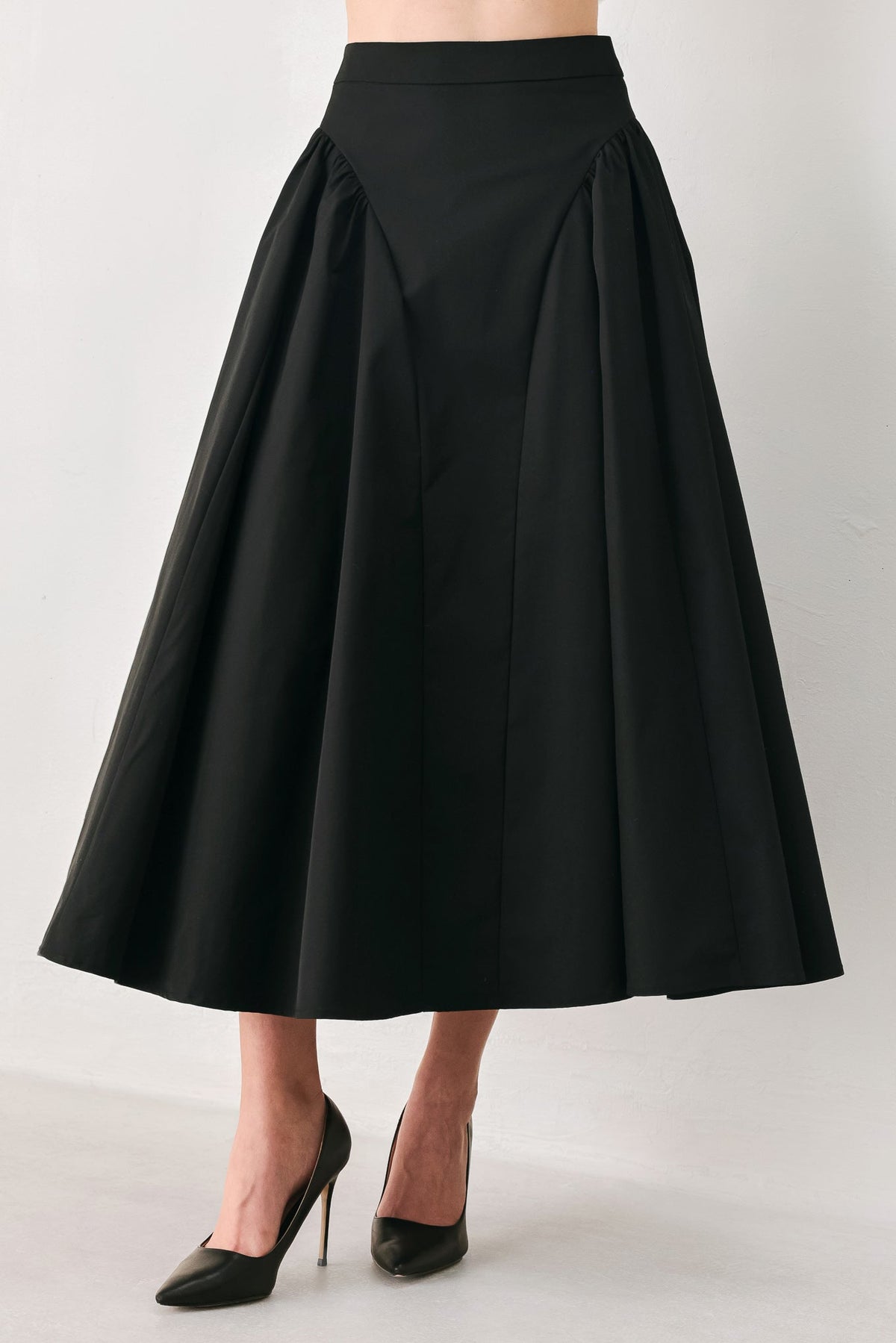 SCULPTED NOIR SHIRRED MIDI SKIRT - Flying Tomato - Flyclothing LLC
