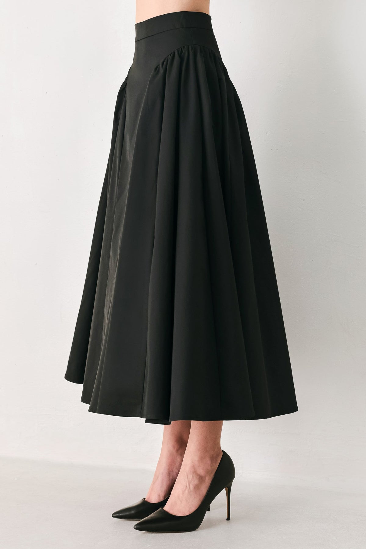 SCULPTED NOIR SHIRRED MIDI SKIRT - Flying Tomato - Flyclothing LLC