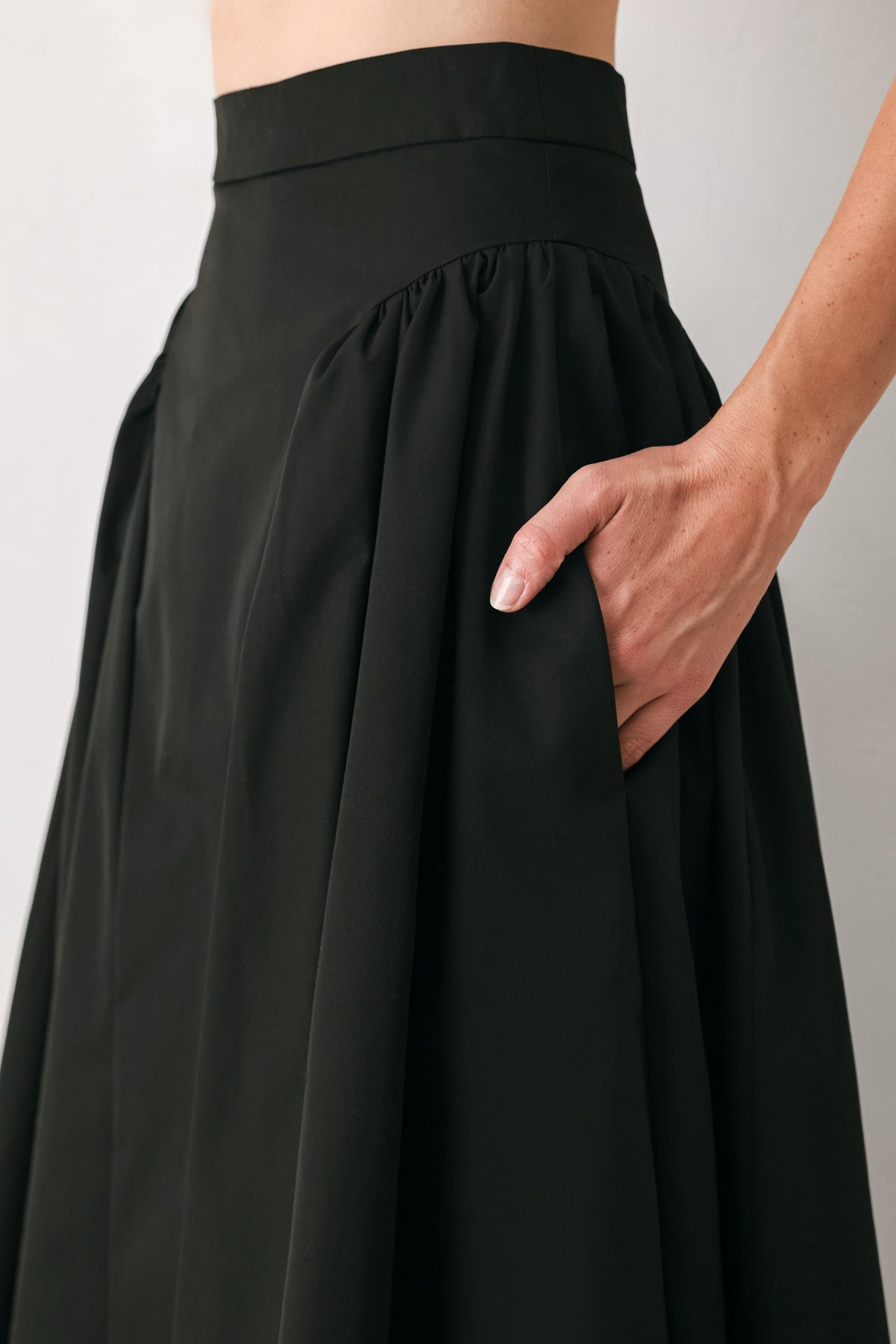 SCULPTED NOIR SHIRRED MIDI SKIRT - Flying Tomato - Flyclothing LLC