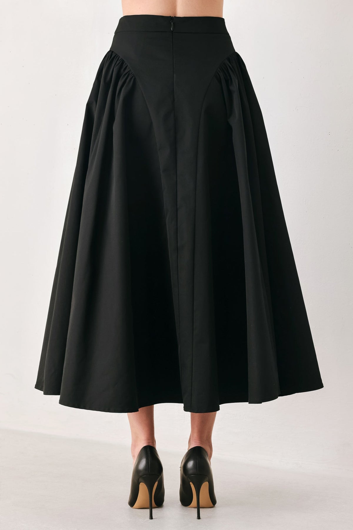 SCULPTED NOIR SHIRRED MIDI SKIRT - Flying Tomato - Flyclothing LLC
