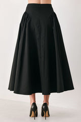 SCULPTED NOIR SHIRRED MIDI SKIRT - Flying Tomato - Flyclothing LLC