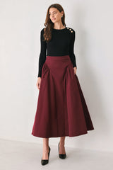 SCULPTED NOIR SHIRRED MIDI SKIRT - Flying Tomato - Flyclothing LLC