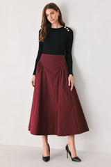 SCULPTED NOIR SHIRRED MIDI SKIRT - Flying Tomato - Flyclothing LLC