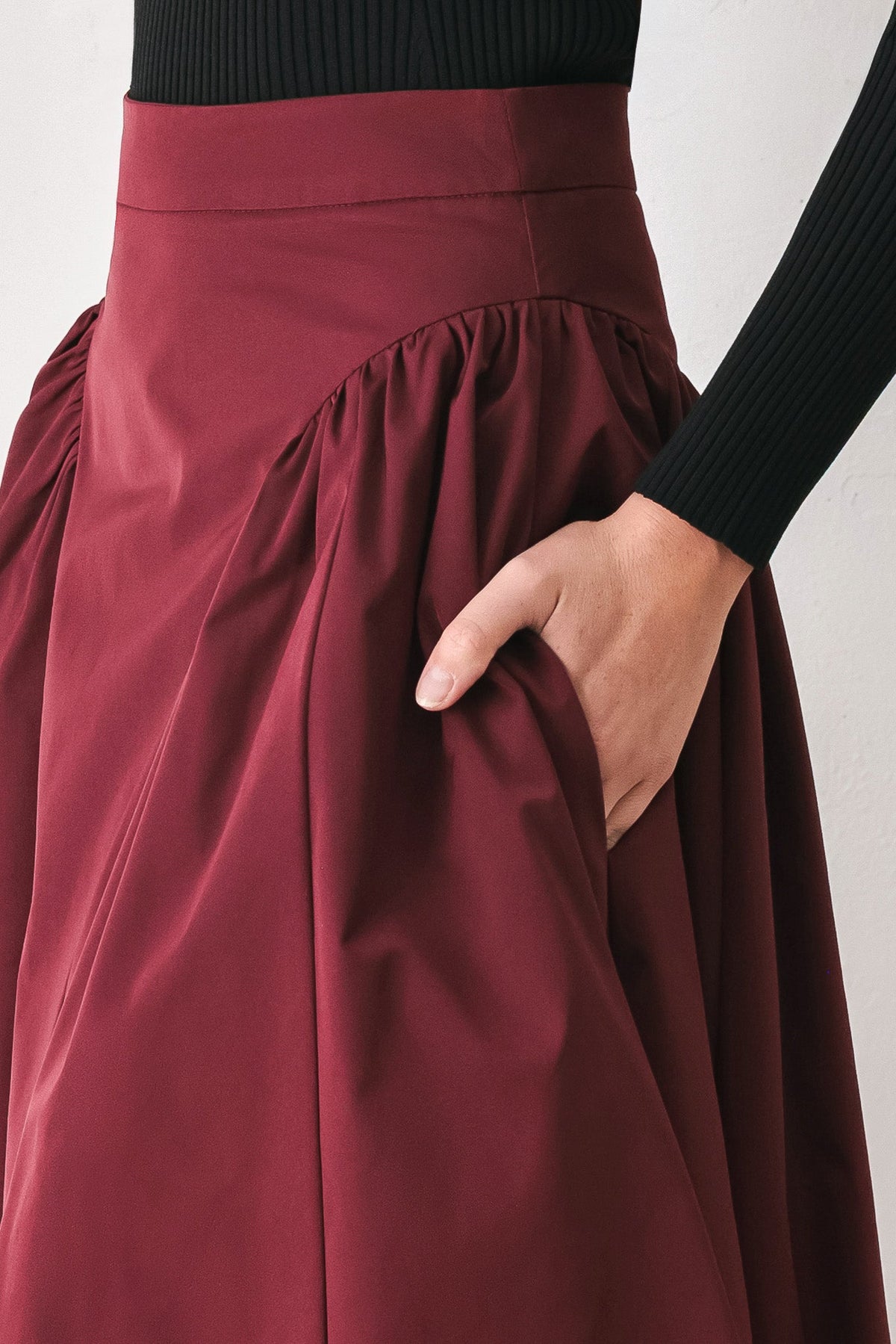 SCULPTED NOIR SHIRRED MIDI SKIRT - Flying Tomato - Flyclothing LLC