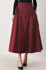SCULPTED NOIR SHIRRED MIDI SKIRT - Flying Tomato - Flyclothing LLC