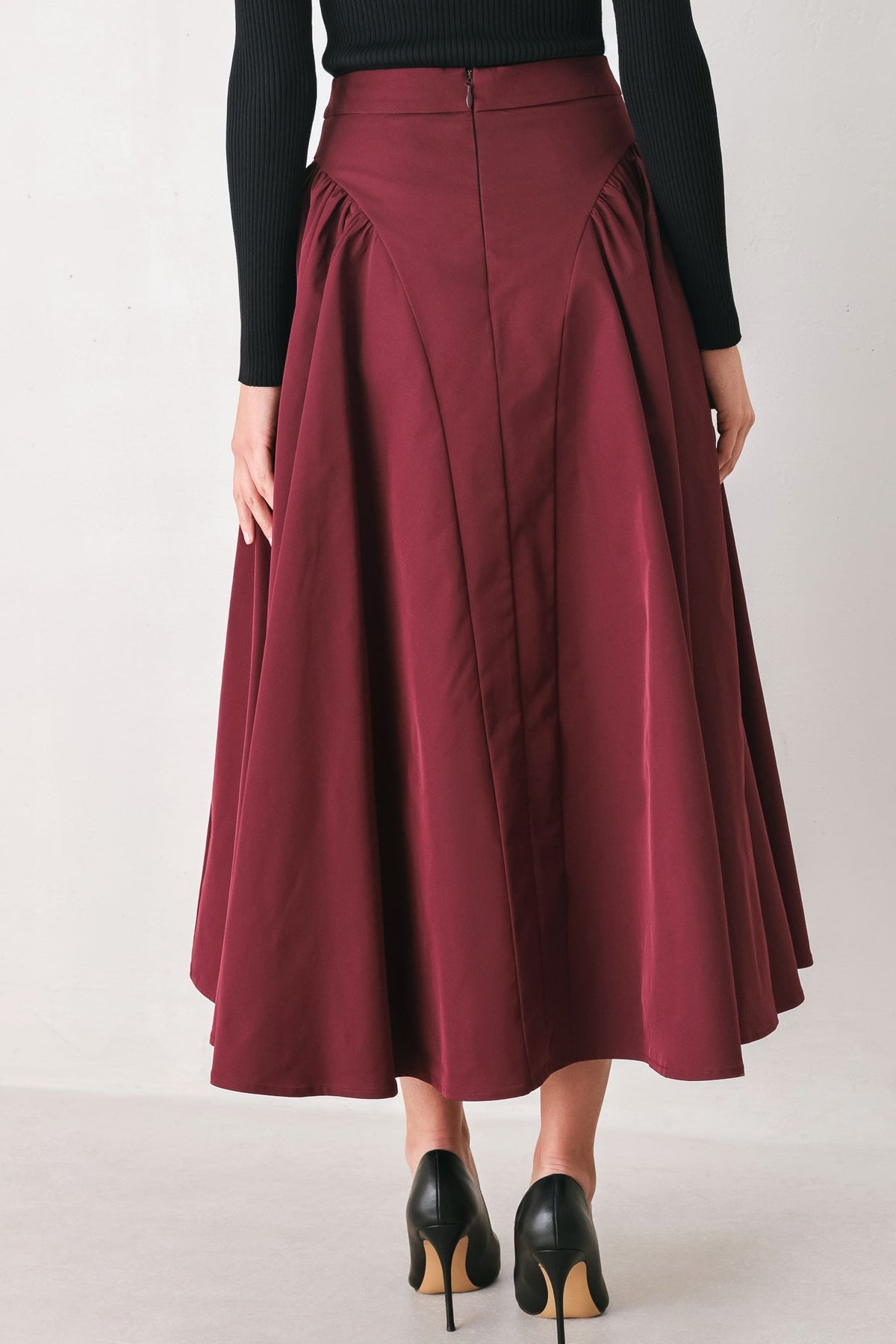 SCULPTED NOIR SHIRRED MIDI SKIRT - Flying Tomato - Flyclothing LLC