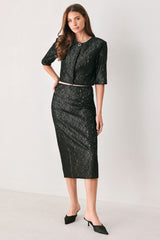 NOIR LACE AFFAIR BLACK/NUDE LACE PENCIL SKIRT - Flying Tomato - Flyclothing LLC