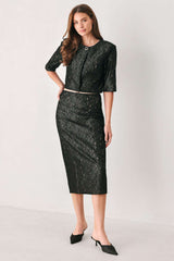 NOIR LACE AFFAIR BLACK/NUDE LACE PENCIL SKIRT - Flying Tomato - Flyclothing LLC