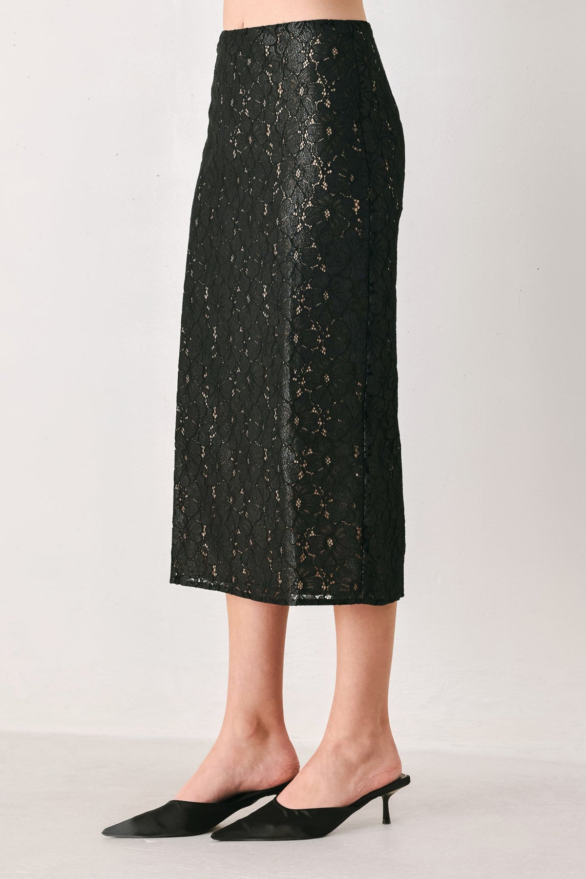 NOIR LACE AFFAIR BLACK/NUDE LACE PENCIL SKIRT - Flying Tomato - Flyclothing LLC