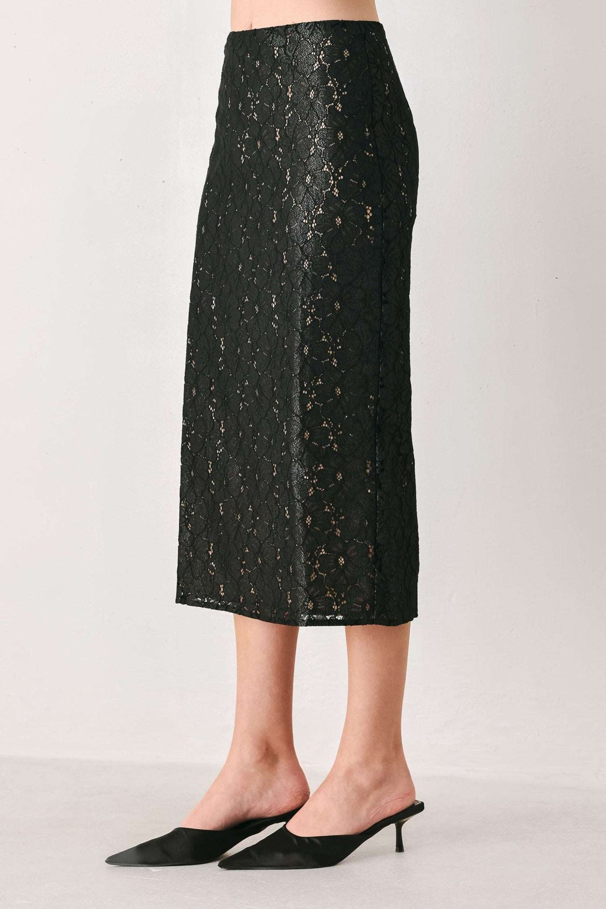 NOIR LACE AFFAIR BLACK/NUDE LACE PENCIL SKIRT - Flying Tomato - Flyclothing LLC
