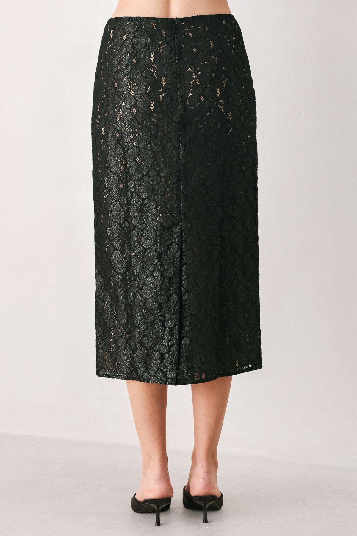 NOIR LACE AFFAIR BLACK/NUDE LACE PENCIL SKIRT - Flying Tomato - Flyclothing LLC