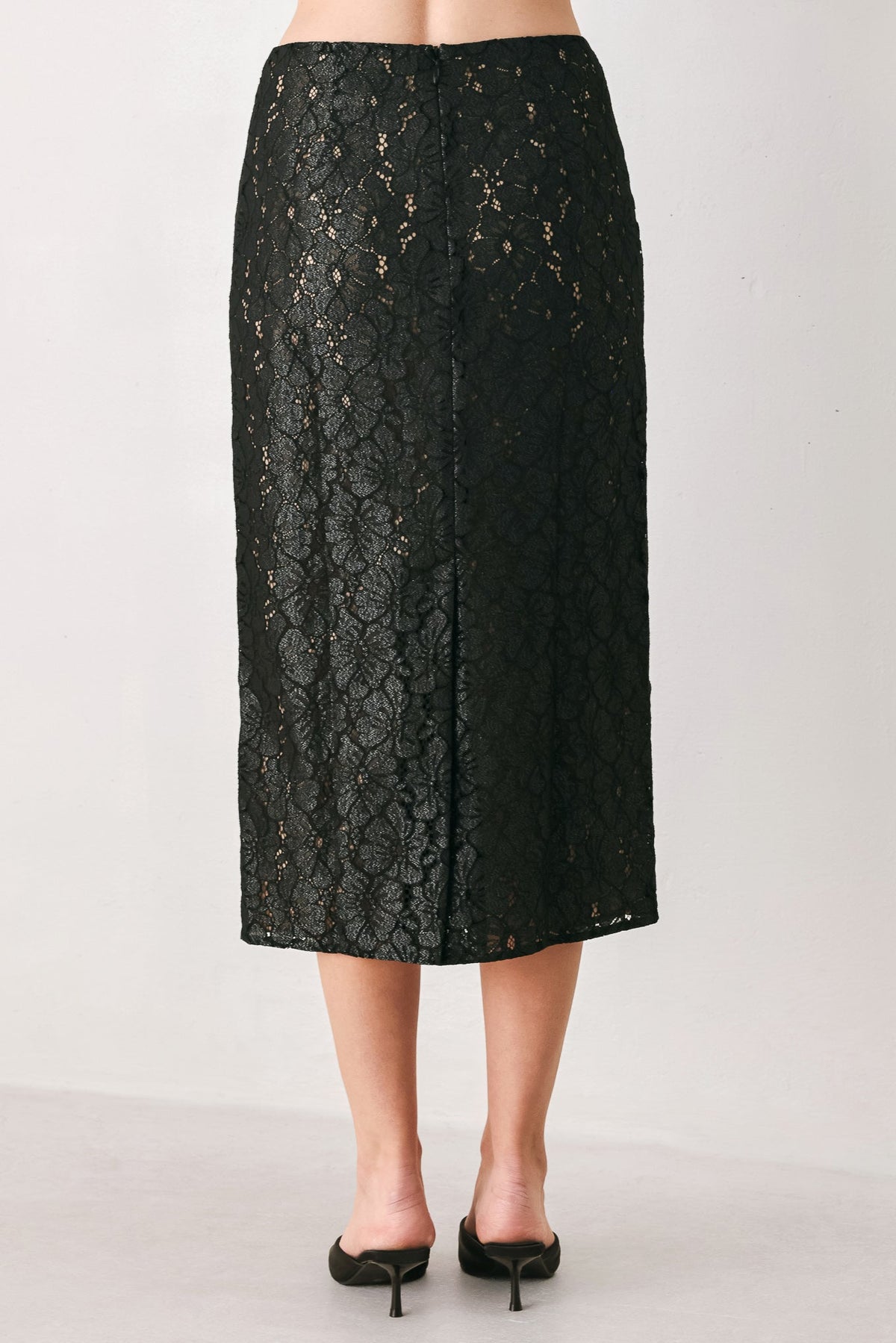 NOIR LACE AFFAIR BLACK/NUDE LACE PENCIL SKIRT - Flying Tomato - Flyclothing LLC