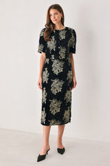 GILDED VELVET BLACK/GOLD JACQUARD MIDI SKIRT - Flying Tomato - Flyclothing LLC