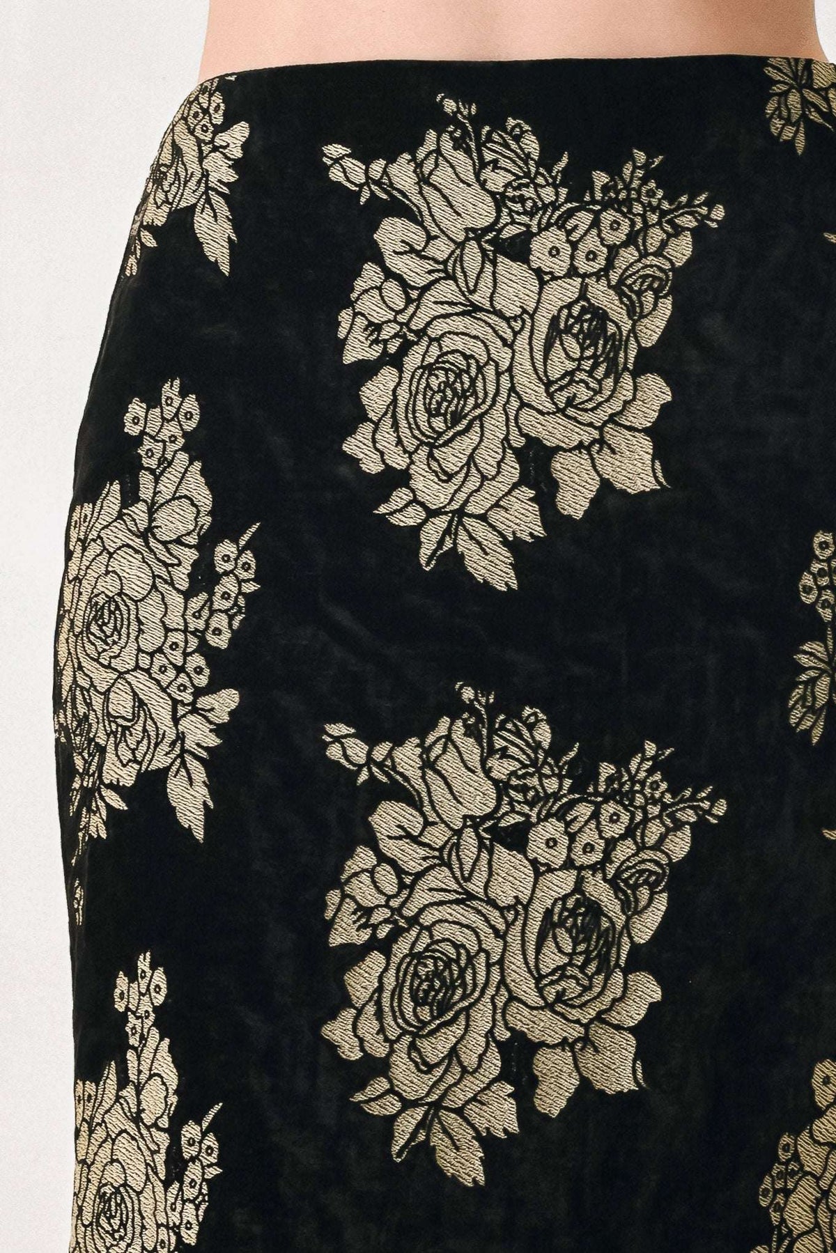 GILDED VELVET BLACK/GOLD JACQUARD MIDI SKIRT - Flying Tomato - Flyclothing LLC