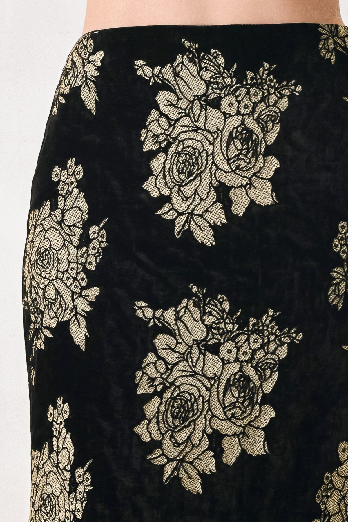 GILDED VELVET BLACK/GOLD JACQUARD MIDI SKIRT - Flying Tomato - Flyclothing LLC