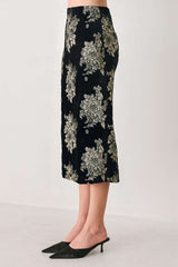 GILDED VELVET BLACK/GOLD JACQUARD MIDI SKIRT - Flying Tomato - Flyclothing LLC