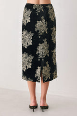 GILDED VELVET BLACK/GOLD JACQUARD MIDI SKIRT - Flying Tomato - Flyclothing LLC