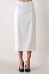 IVORY TEXTURE WHITE WOVEN PENCIL SKIRT - Flying Tomato - Flyclothing LLC