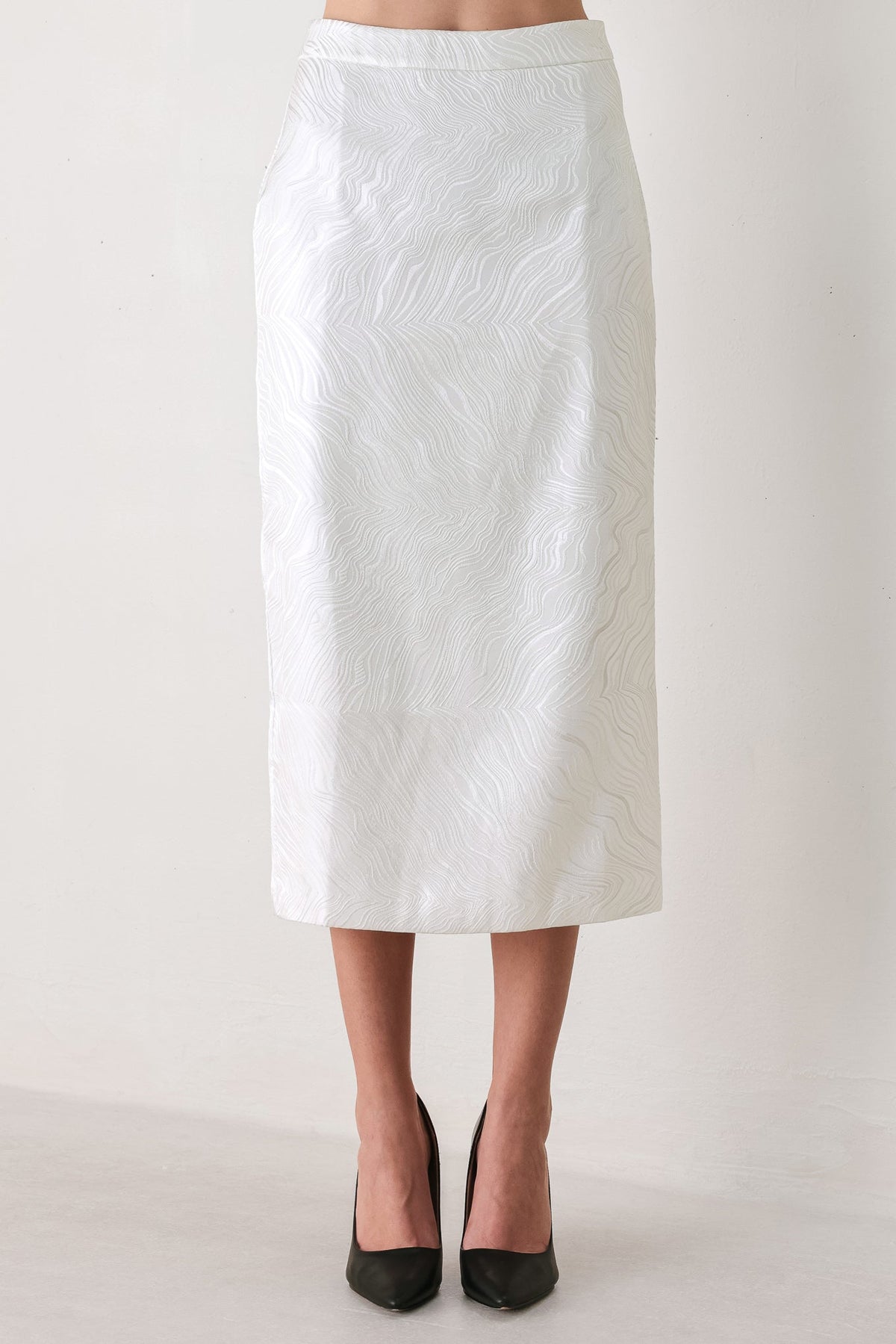 IVORY TEXTURE WHITE WOVEN PENCIL SKIRT - Flying Tomato - Flyclothing LLC