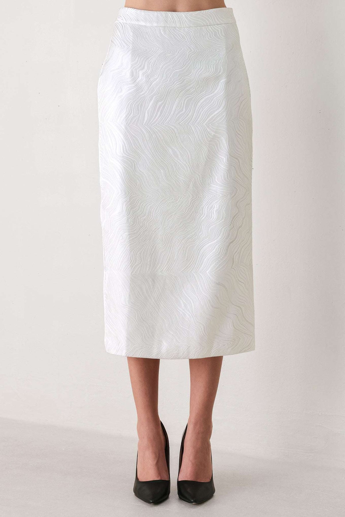 IVORY TEXTURE WHITE WOVEN PENCIL SKIRT - Flying Tomato - Flyclothing LLC