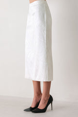IVORY TEXTURE WHITE WOVEN PENCIL SKIRT - Flying Tomato - Flyclothing LLC