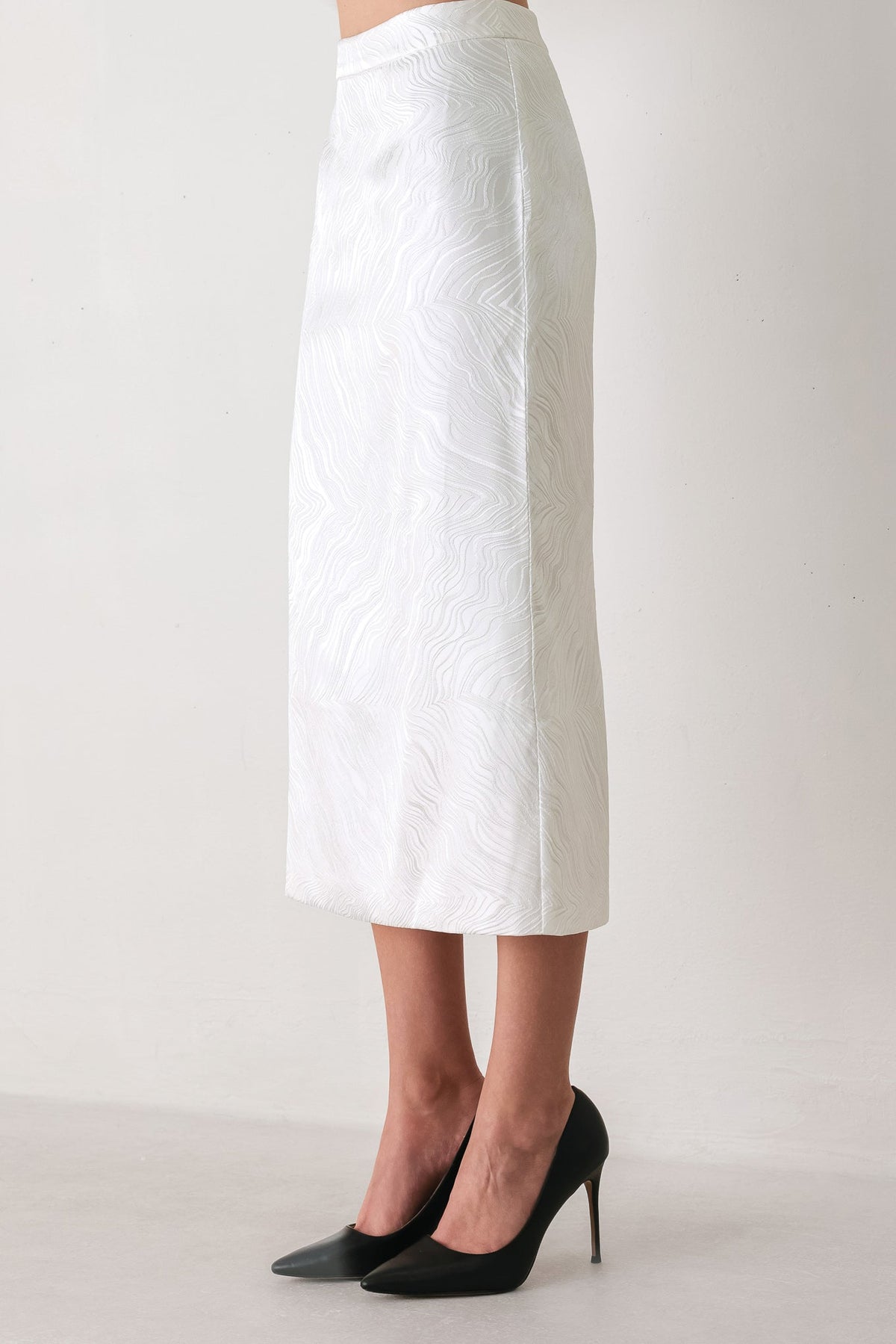 IVORY TEXTURE WHITE WOVEN PENCIL SKIRT - Flying Tomato - Flyclothing LLC