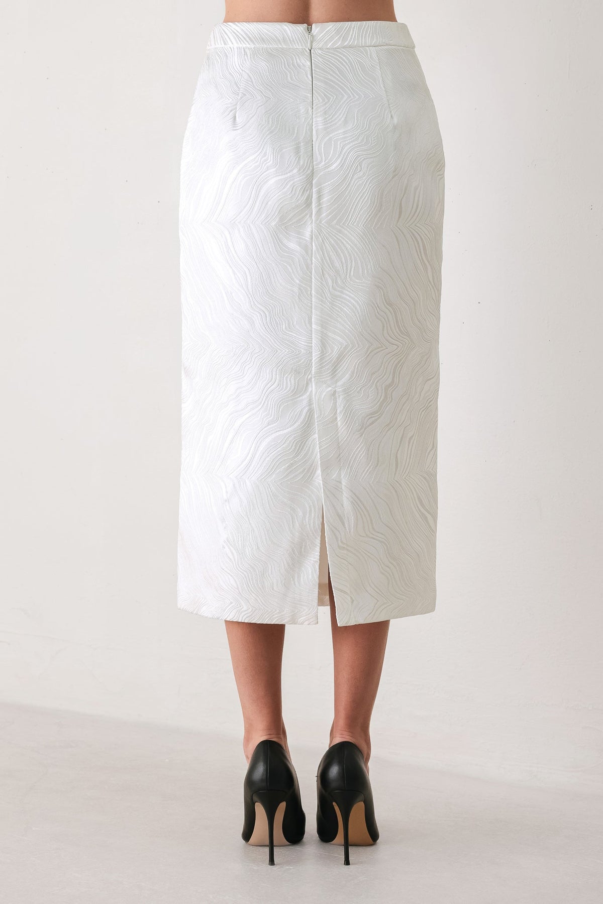 IVORY TEXTURE WHITE WOVEN PENCIL SKIRT - Flying Tomato - Flyclothing LLC