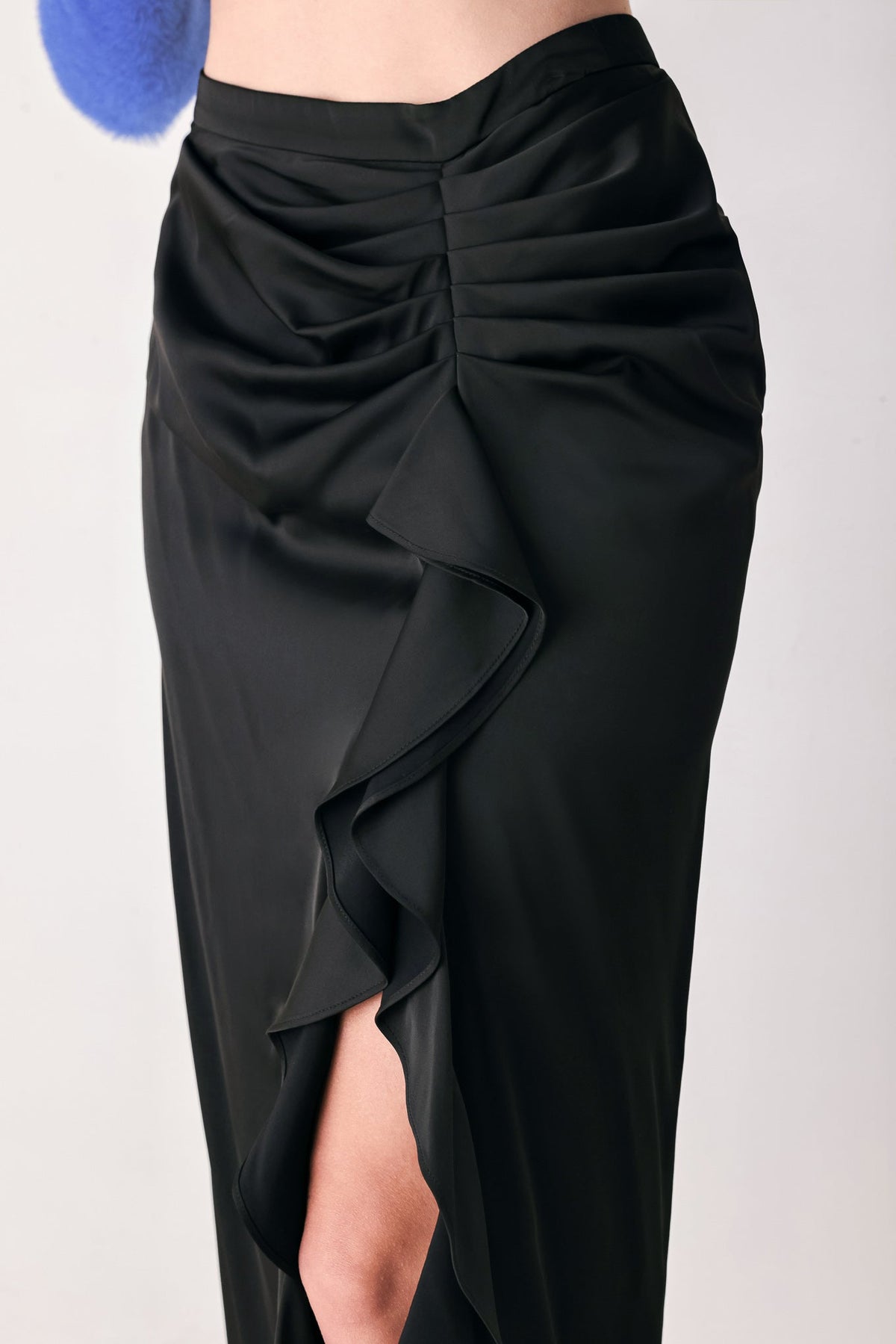 NOIR CASCADE BLACK ASYMMETRICAL RUFFLE MIDI SKIRT - Flying Tomato - Flyclothing LLC