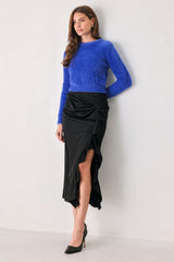 NOIR CASCADE BLACK ASYMMETRICAL RUFFLE MIDI SKIRT - Flying Tomato - Flyclothing LLC