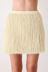CREAM FEATHERLIGHT EYELASH FRINGE MINI SKIRT