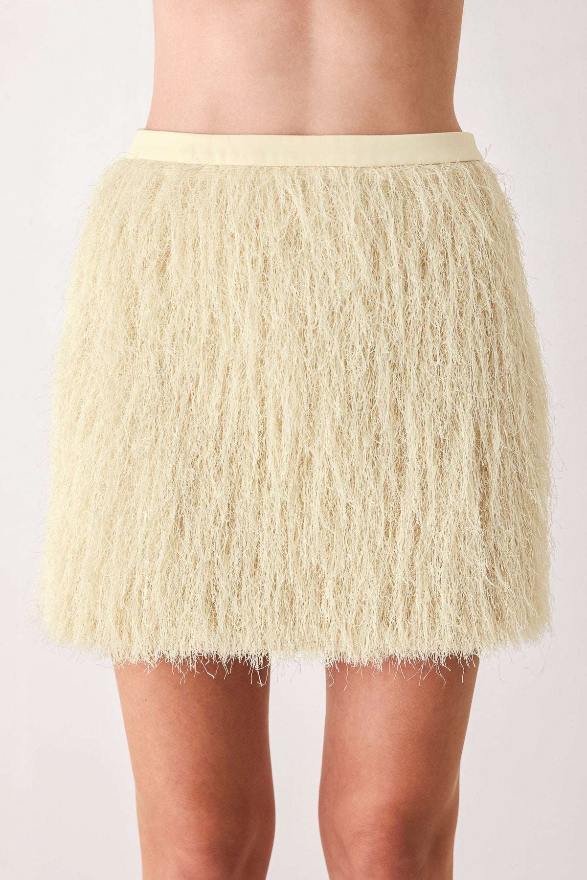 CREAM FEATHERLIGHT EYELASH FRINGE MINI SKIRT - Flying Tomato - Flyclothing LLC