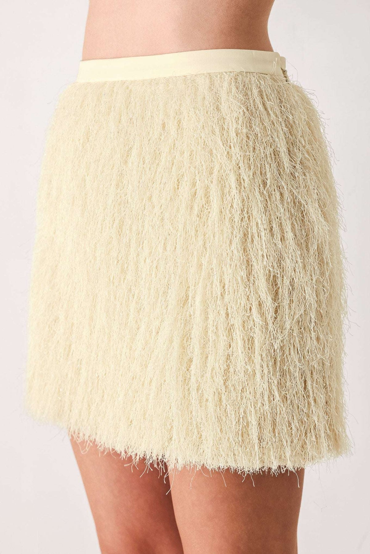 CREAM FEATHERLIGHT EYELASH FRINGE MINI SKIRT - Flying Tomato - Flyclothing LLC