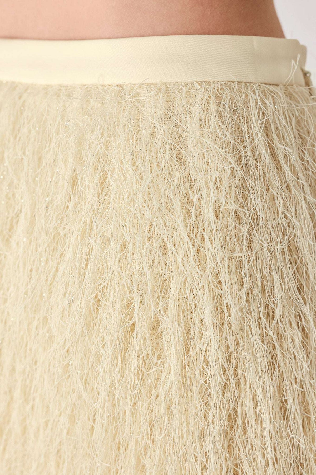 CREAM FEATHERLIGHT EYELASH FRINGE MINI SKIRT - Flying Tomato - Flyclothing LLC