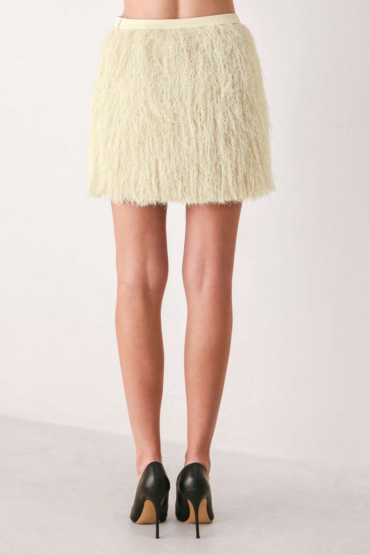 CREAM FEATHERLIGHT EYELASH FRINGE MINI SKIRT - Flying Tomato - Flyclothing LLC