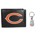 Chicago Bears Leather Bi-fold Wallet & Steel Key Chain