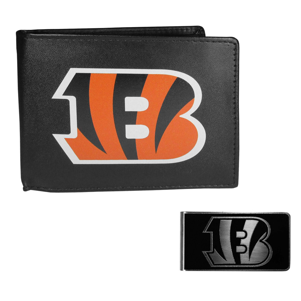 Cincinnati Bengals Leather Bi-fold Wallet & Black Money Clip - Cincinnati Bengals - Flyclothing LLC