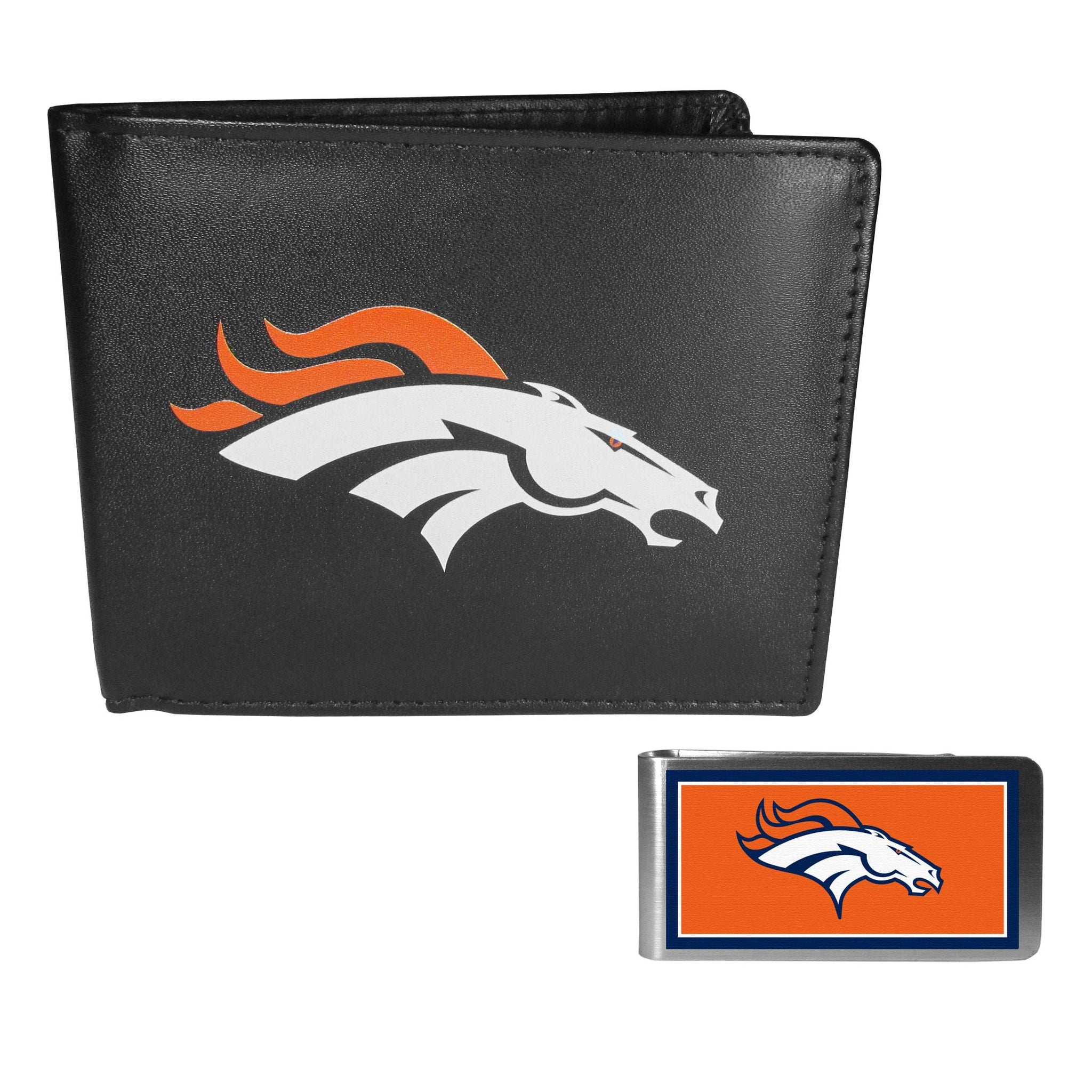 Denver Broncos Leather Bi-fold Wallet & Color Money Clip - Denver Broncos - Flyclothing LLC