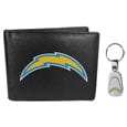 Los Angeles Chargers Leather Bi-fold Wallet & Steel Key Chain - Siskiyou Buckle - Flyclothing LLC