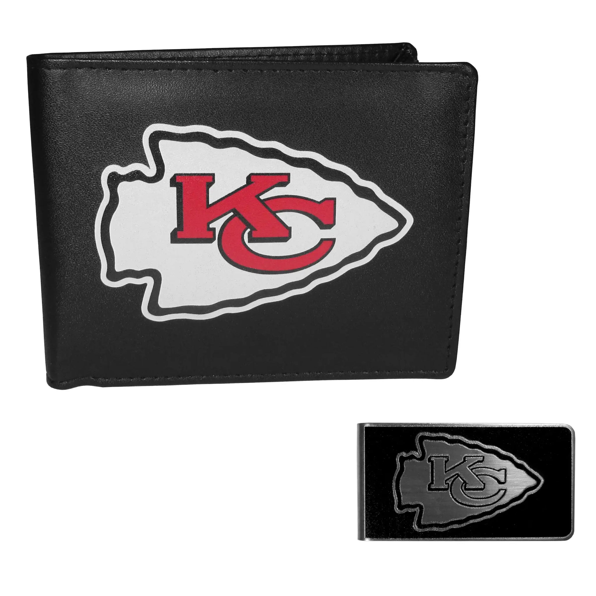 Kansas City Chiefs Leather Bi-fold Wallet & Black Money Clip - Kansas City Chiefs - Flyclothing LLC
