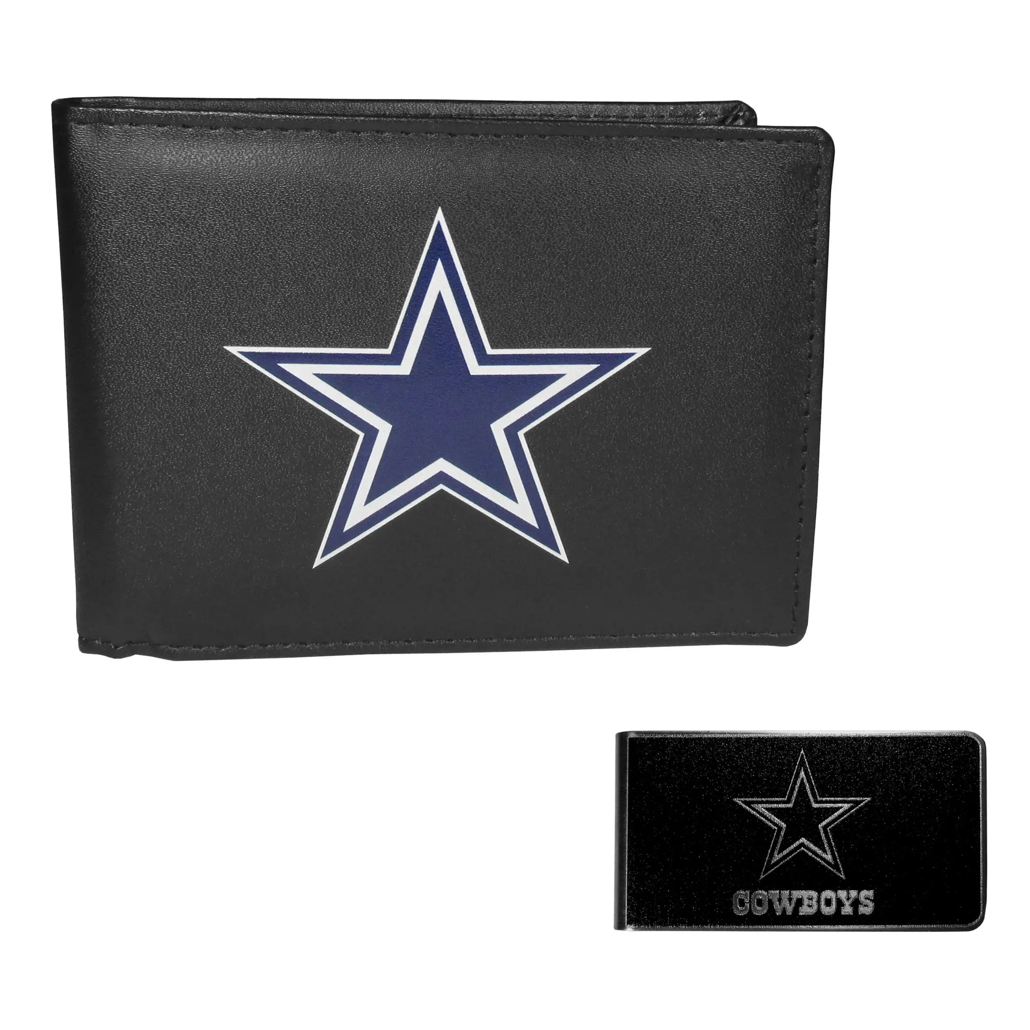 Dallas Cowboys Leather Bi-fold Wallet & Black Money Clip - Dallas Cowboys - Flyclothing LLC