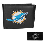 Miami Dolphins Leather Bi-fold Wallet & Black Money Clip - Miami Dolphins - Flyclothing LLC