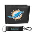 Miami Dolphins Leather Bi-fold Wallet & Strap Key Chain