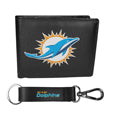 Miami Dolphins Leather Bi-fold Wallet & Strap Key Chain