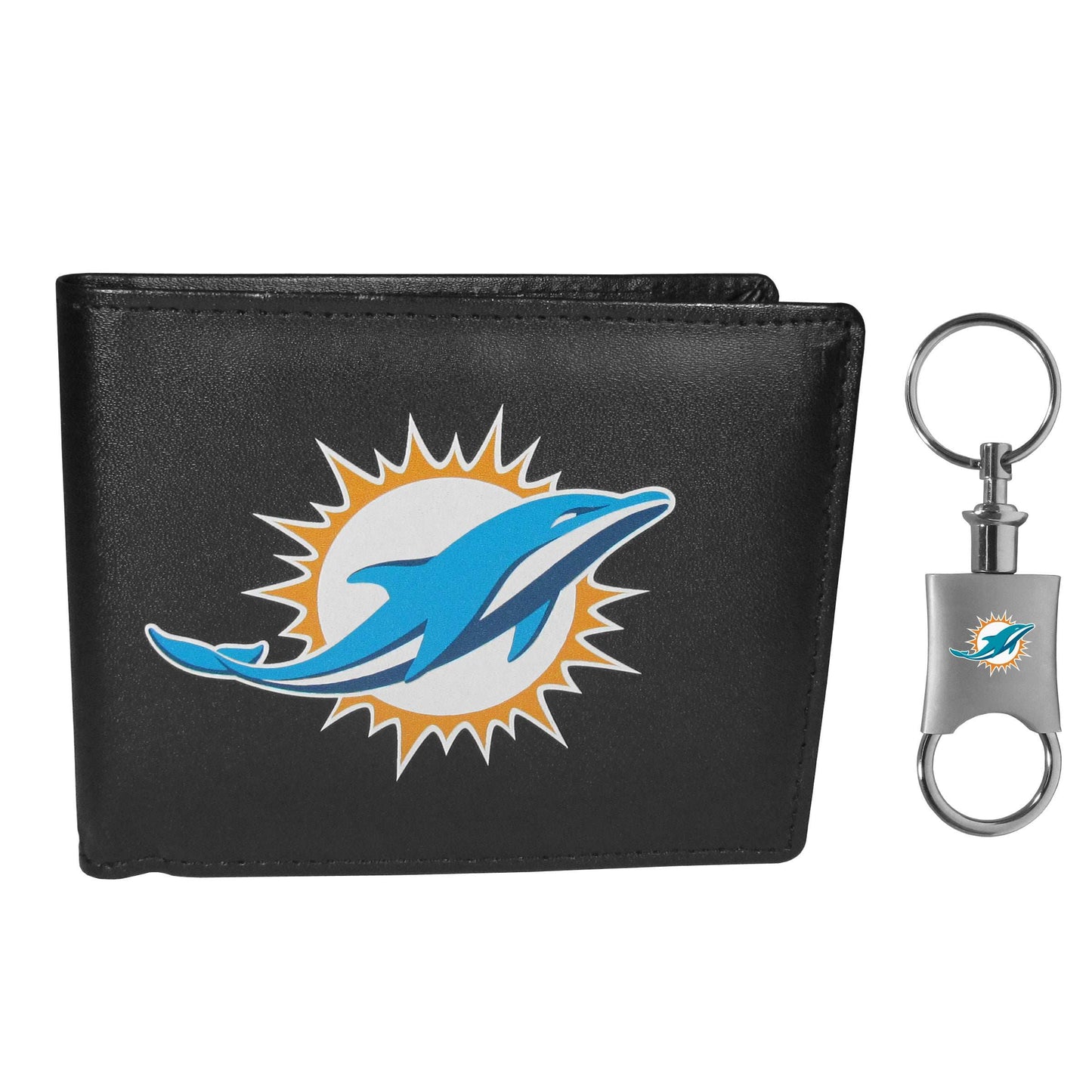 Miami Dolphins Leather Bi-fold Wallet & Valet Key Chain - Miami Dolphins - Flyclothing LLC