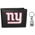 New York Giants Leather Bi-fold Wallet & Steel Key Chain - Siskiyou Buckle - Flyclothing LLC