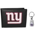 New York Giants Leather Bi-fold Wallet & Steel Key Chain - Siskiyou Buckle
