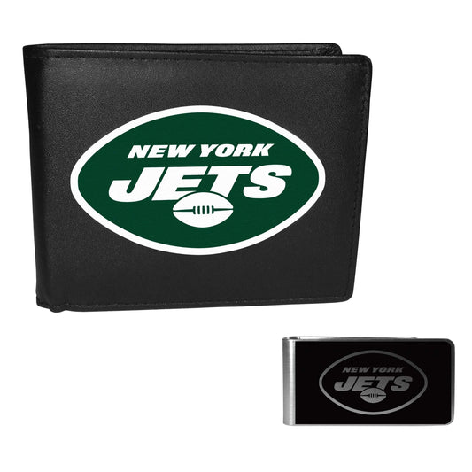 New York Jets Leather Bi-fold Wallet & Black Money Clip - New York Jets - Flyclothing LLC