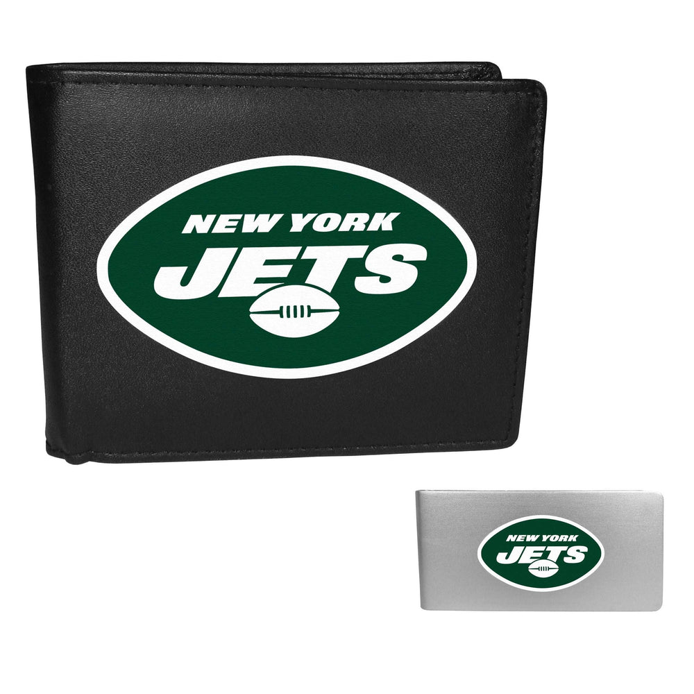 New York Jets Leather Bi-fold Wallet & Money Clip - New York Jets - Flyclothing LLC